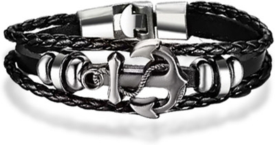 MEENAZ Stainless Steel, Metal, Steel, Alloy, Leather Silver, Black Silver, Titanium Bracelet