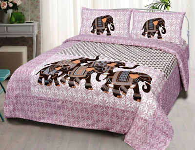 IkBedsheets Cotton Queen Flat 165 TC Printed Bedsheet(Pack of 1, Pink)