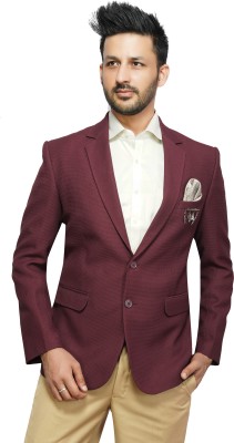 Yaqoot Solid Single Breasted Party Men Blazer(Maroon)