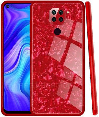 CASE CREATION Back Cover for Xiaomi Redmi Note 9 Marble Case Marble Glass Case Cover Best Smart feature cases(Red, 3D Case, Pack of: 1)