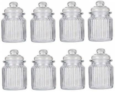 Carat24 Glass Tea Coffee & Sugar Container  - 350 ml(Pack of 8, Clear)