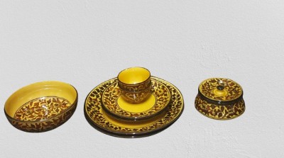 caffeine Pack of 8 Ceramic Handmade Brown Sehra Dinner Set Dinner Set(Brown, Microwave Safe)