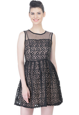 N-gal Women Fit and Flare Black Mini/Short Dress