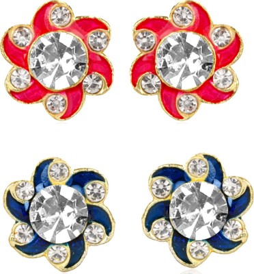 VFI SJ-ER-9010 AD Ruby Blue White Tops 2 earrings combo Brass Stud Earring