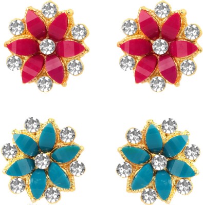 VFI SJ-ER-7010 AD Ruby Blue White Tops 2 earrings combo Brass Stud Earring