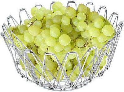 Exiito kitchen 8in 1 Multipurpose Stainless Steel Folding Fruit and Vegetable Basket for Kitchen/Dining Table/Home (8 Shapes) Steel Fruit & Vegetable Basket(Silver)
