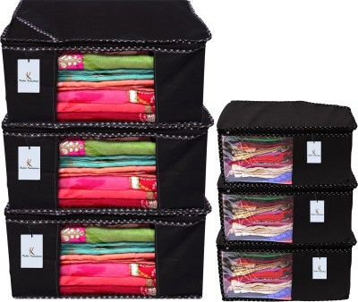KUBER INDUSTRIES Designer Non Woven 3 Piece Saree Cover/Cloth Wardrobe Organizer And 3 Pieces Blouse Cover Combo Set (Black) -CTKTC38391 CTKTC038391(Black)
