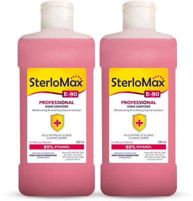 SterloMax Pack of 2 - 80% Ethanol-based Hand Rub Sanitizer and Disinfectant 500 ML Hand Sanitizer Bottle (2 x 0.5 L)