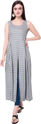 NYPA Women Printed Frontslit Kurta(Grey)