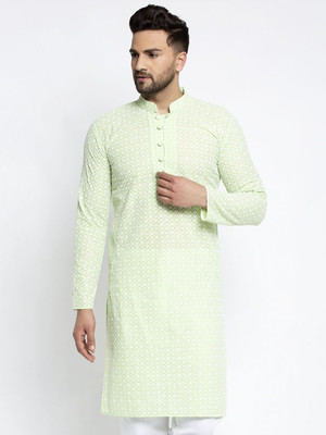Jompers Men Embroidered Straight Kurta(Green)