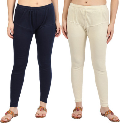 Clarita Ankle Length  Ethnic Wear Legging(Dark Blue, White, Solid)