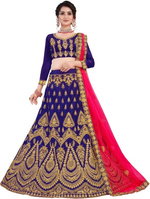 Shadow & Saining Embroidered Semi Stitched Lehenga Choli(Blue)