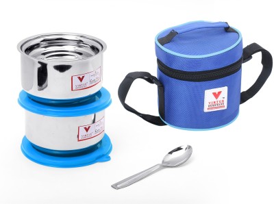 VIRTUE HOMEWARE Stainless Steel Lunch Box Set with 2 Containers 350ml each with Spoon & Bag Blue 2 Containers Lunch Box(350 ml, Thermoware)