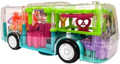 Shopjamke Multifunctional Gear Light Bus Toy with Mechanical Gears Simulation,Transparent Body,3D Lights,Different Types of Music, Horn &Engine Starting Sound,360-degree Rotation for +3 Years (Multicolor, Pack of: 1)(Multicolor)