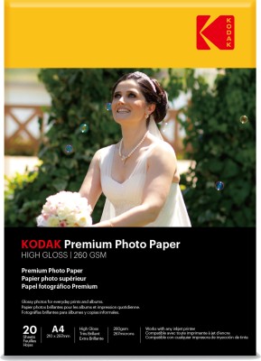 KODAK High Glossy Photo Paper (1 x 20 Sheets) A4 260 gsm Photo Paper(Set of 1, White)
