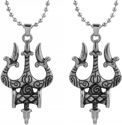 Utkarsh (Set Of 2 Pcs) Unisex Metal Fancy & Stylish Solid Oxidize Silver Plated Mahadev Bolenath Mahakal Lord Shiva Trishul With Damru Locket Pendant Necklace With Chain Religious Spiritual Jewellery Set Silver Metal Pendant Set Utkarsh (Set Of 2 Pcs) Unisex Metal Fancy & Stylish Solid Oxidize Silver Plated Mahadev Bolenath Mahakal Lord Shiva Trishul With Damru Locket Pendant Necklace With Chain Religious Spiritual Jewellery Set Silver Metal Pendant Set