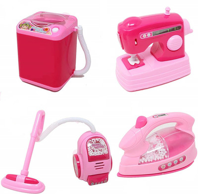 Haulsale Wonderful Household Set for Kids Girls Modern Kitchen Play Set with Sound Household Appliances for Kids Set of 4 (Washing Machine , Sewing Machine, Vacuum Cleane