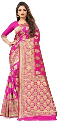Darshita International Self Design Banarasi Silk Blend, Cotton Blend Saree(Pink)
