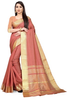 Latestsfashion Temple Border Assam Silk Cotton Silk Saree(Mustard)