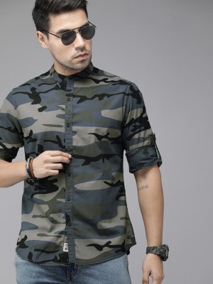 Roadster Men Military Camouflage Casual Green, Grey Shirt