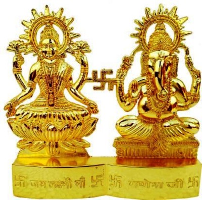 A1 Laxmi Ganesh Gold platted Laxmi Ganesh Decorative Showpiece - 12 cm (Brass, Gold) Decorative Showpiece  -  10 cm(Brass, Gold)