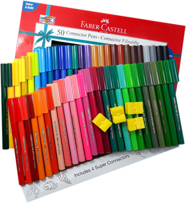 FABER-CASTELL Majestic Basket 50 Shades Connector Pens With 4 Greeting Cards Alongwith 4 Super Connectors Nib Sketch Pen  with Washable Ink(Multicolor)