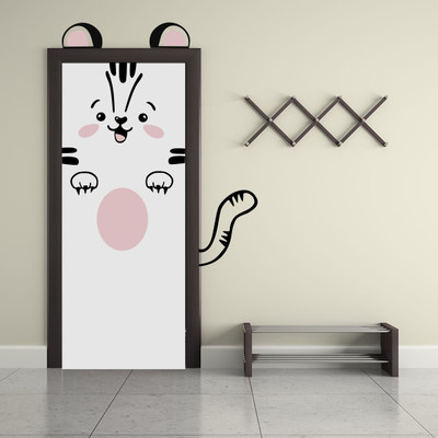 wildartcreation 133 cm Cute Cat Door Stickers (133X105 cm) Self Adhesive Sticker(Pack of 1)