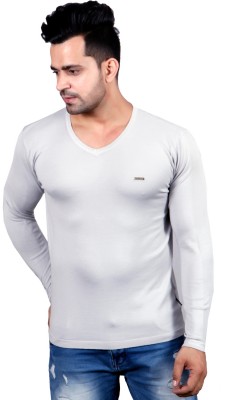 GODFREY Solid V Neck Casual Men Grey Sweater