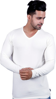 GODFREY Solid V Neck Casual Men White Sweater
