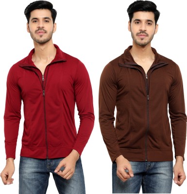 Adorbs Solid Men Polo Neck Maroon, Brown T-Shirt