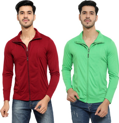 Moordale Solid Men Polo Neck Maroon, Green T-Shirt
