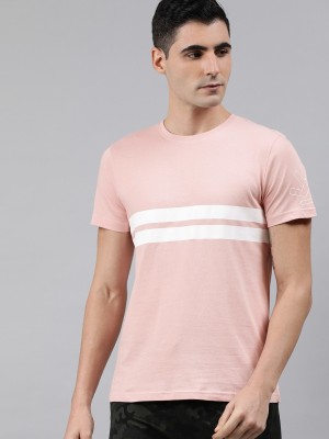 WROGN Striped Men Round Neck Pink T-Shirt