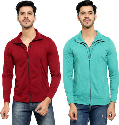 Moordale Solid Men Polo Neck Maroon, Light Green T-Shirt