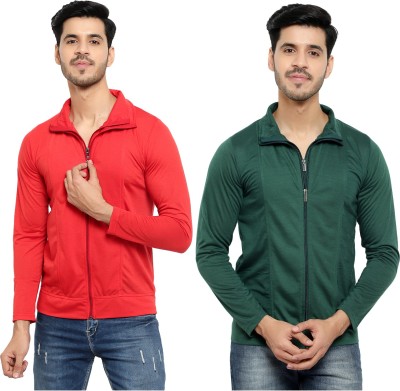 Jaskart Solid Men Polo Neck Red, Dark Green T-Shirt