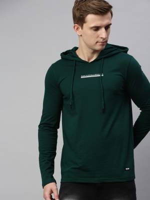 WROGN Printed Men Hooded Neck Green T-Shirt