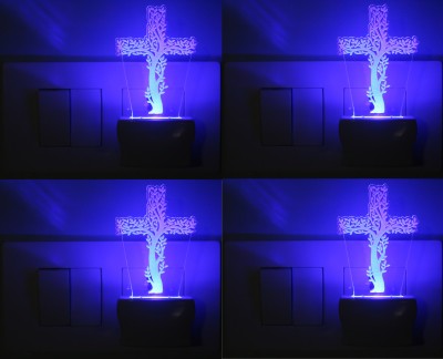 Somil 3D Illusion Effect Holy Cross Hidden Treen LED Night Lamp (Pack Of 4) Night Lamp(10 cm, Multicolor)