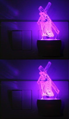 AFAST 3D Illusion Jesus With Holy Raising Cross LED Night Lamp (Pack Of 2) Night Lamp(10 cm, White)