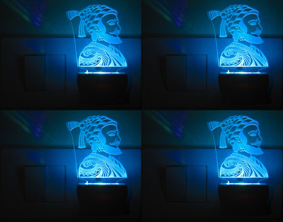 AFAST 3D Illusion Chatrapti ShivaJi LED Night Lamp (Pack Of 4) Night Lamp(10 cm, White)