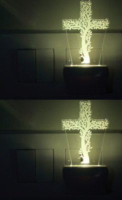 AFAST 3D Illusion Tree Shaped Holy Cross LED Night Lamp (Pack Of 2) Night Lamp(10 cm, White)