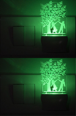 AFAST 3D Illusion Dancing Under Tree Couple LED Night Lamp (Pack Of 2) Night Lamp(10 cm, White)