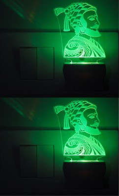 AFAST 3D Illusion Bravest ShivaJi LED Night Lamp (Pack Of 2) Night Lamp(10 cm, White)