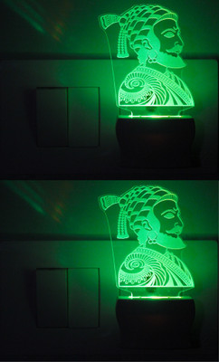 AFAST 3D Illusion Bravest ShivaJi LED Night Lamp (Pack Of 2) Night Lamp(10 cm, White)