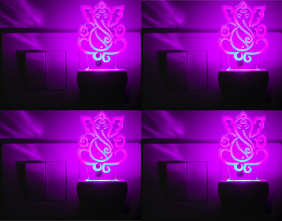 AFAST 3D Illusion Blessing Lord Ganesha LED Night Lamp (Pack Of 4) Night Lamp(10 cm, White)
