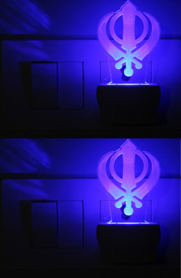 AFAST 3D Illusion Sikhism Holy Symbol Khanda LED Night Lamp (Pack Of 2) Night Lamp(10 cm, White)