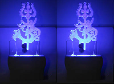 AFAST 3D Illusion Symbol Of OM With Holy Trident LED Night Lamp (Set Of 2)_GK2 Night Lamp(10 cm, White)