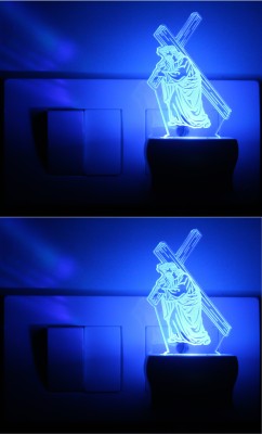 AFAST 3D Illusion Jesus With Cross LED Night Lamp (Pack Of 2) Night Lamp(10 cm, White)