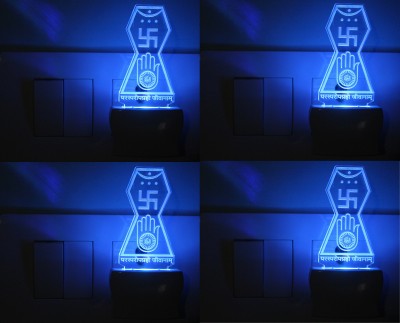 AFAST 3D Illusion Jainism Swastik Symbol LED Night Lamp (Pack Of 4) Night Lamp(10 cm, White)