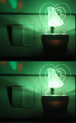 AFAST 3D Illusion Mr & Mrs Dancing Couple LED Night Lamp (Pack Of 2) Night Lamp(10 cm, White)