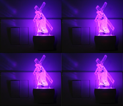 Somil 3D Illusion Effect Jesus With Holy Raising Cross LED Night Lamp (Pack Of 4) Night Lamp(10 cm, Multicolor)