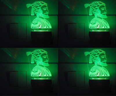 AFAST 3D Illusion Bravest ShivaJi LED Night Lamp (Pack Of 4) Night Lamp(10 cm, White)